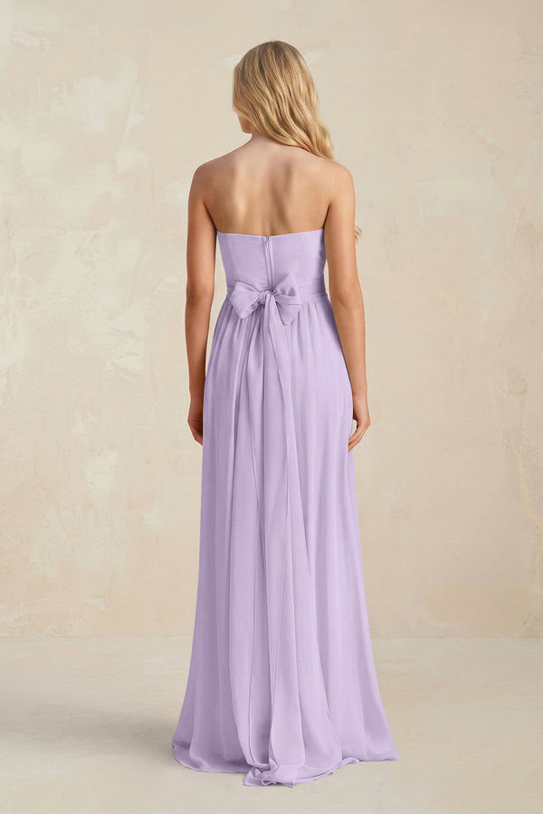 Strapless A - Line Pleated Chiffon Bridesmaid Dress With Slit in Lavender - SHE IS ME Bridesmaid Dresses