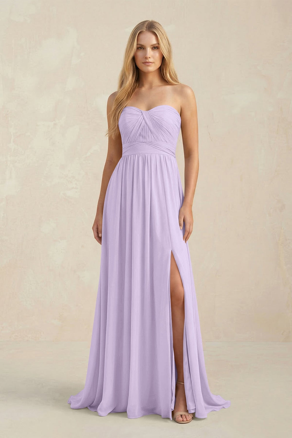 Strapless A - Line Pleated Chiffon Bridesmaid Dress With Slit in Lavender - KISS BRIDAL Bridesmaid Dresses