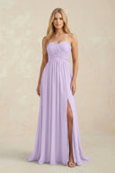Strapless A - Line Pleated Chiffon Bridesmaid Dress With Slit in Lavender - SHE IS ME Bridesmaid Dresses