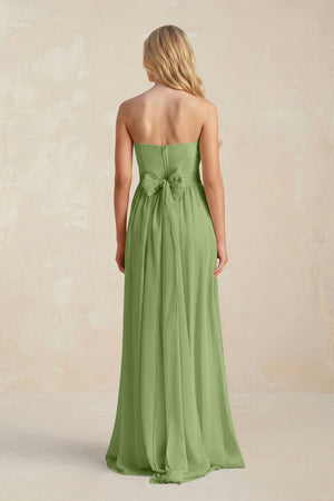 Strapless A - Line Pleated Chiffon Bridesmaid Dress With Slit in Matcha - SHE IS ME Bridesmaid Dresses