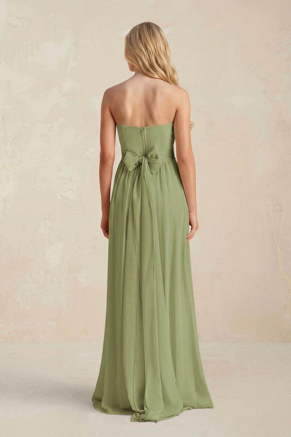 Strapless A - Line Pleated Chiffon Bridesmaid Dress With Slit in Moss Green - KISS BRIDAL Bridesmaid Dresses