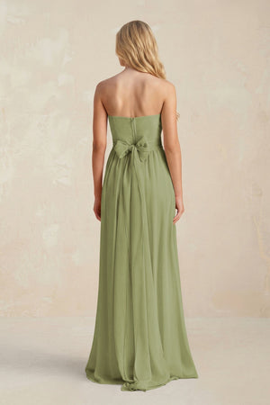 Strapless A - Line Pleated Chiffon Bridesmaid Dress With Slit in Moss Green - SHE IS ME Bridesmaid Dresses