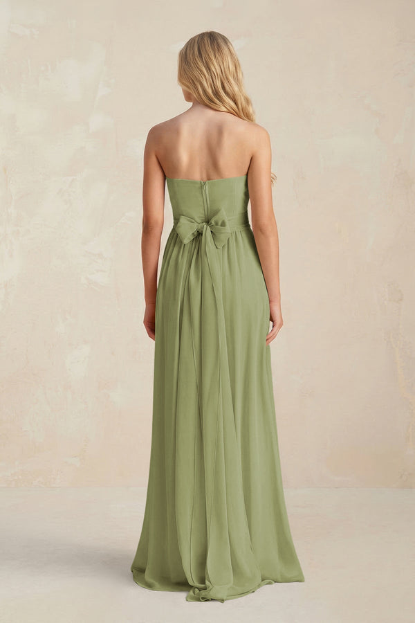 Strapless A - Line Pleated Chiffon Bridesmaid Dress With Slit in Moss Green - SHE IS ME Bridesmaid Dresses
