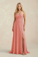 Strapless A - Line Pleated Chiffon Bridesmaid Dress With Slit in Mulberry - SHE IS ME Bridesmaid Dresses