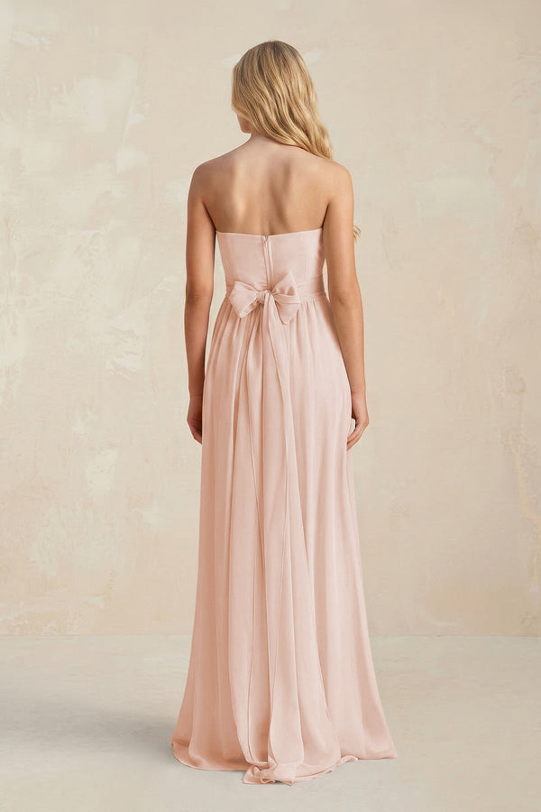 Strapless A - Line Pleated Chiffon Bridesmaid Dress With Slit in Pale Blush - SHE IS ME Bridesmaid Dresses