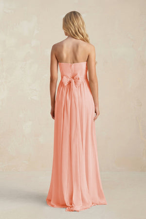 Strapless A - Line Pleated Chiffon Bridesmaid Dress With Slit in Rose Petal - SHE IS ME Bridesmaid Dresses