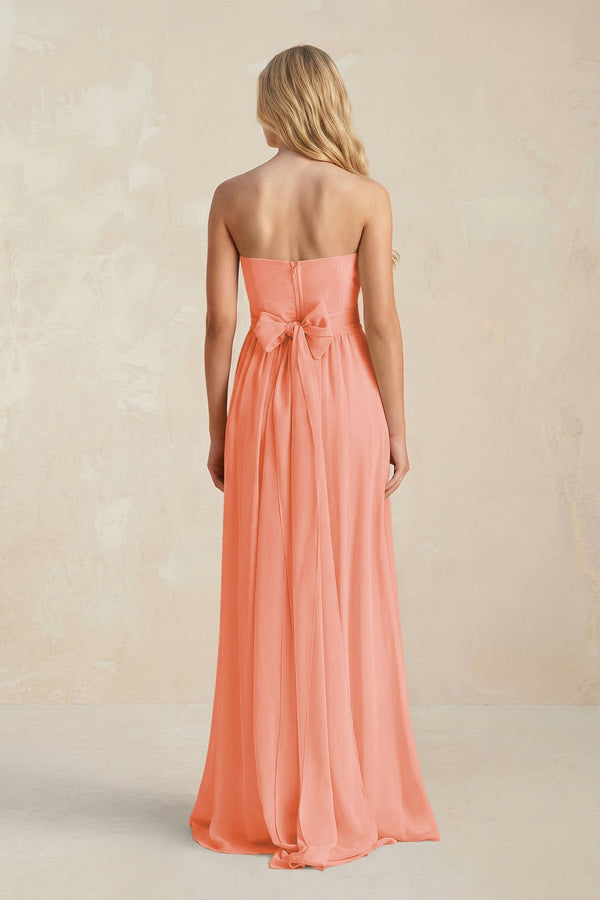 Strapless A - Line Pleated Chiffon Bridesmaid Dress With Slit in Rosette - SHE IS ME Bridesmaid Dresses