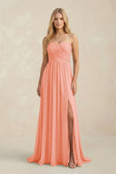 Strapless A - Line Pleated Chiffon Bridesmaid Dress With Slit in Rosette - SHE IS ME Bridesmaid Dresses