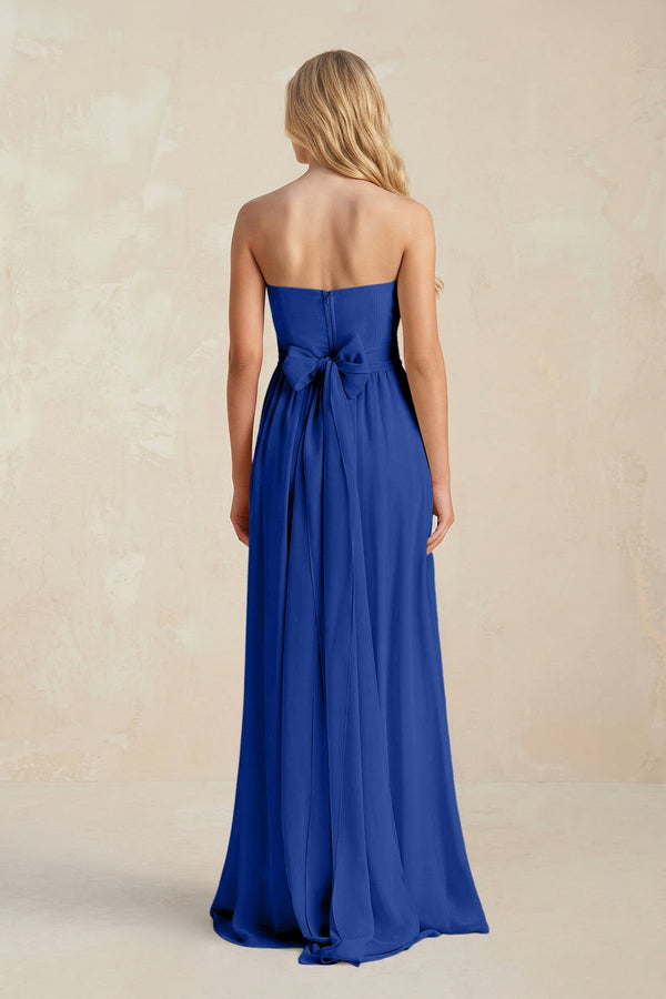 Strapless A - Line Pleated Chiffon Bridesmaid Dress With Slit in Royal Blue - SHE IS ME Bridesmaid Dresses
