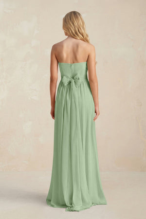Strapless A - Line Pleated Chiffon Bridesmaid Dress With Slit in Sage - SHE IS ME Bridesmaid Dresses