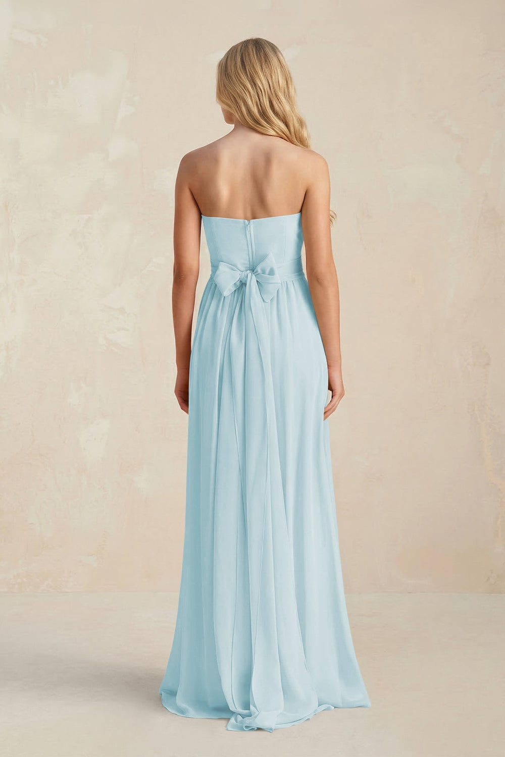 Strapless A - Line Pleated Chiffon Bridesmaid Dress With Slit in Sky Blue - KISS BRIDAL Bridesmaid Dresses
