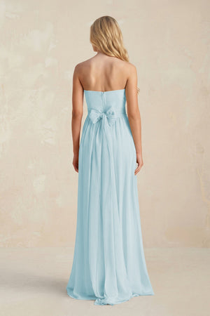 Strapless A - Line Pleated Chiffon Bridesmaid Dress With Slit in Sky Blue - SHE IS ME Bridesmaid Dresses