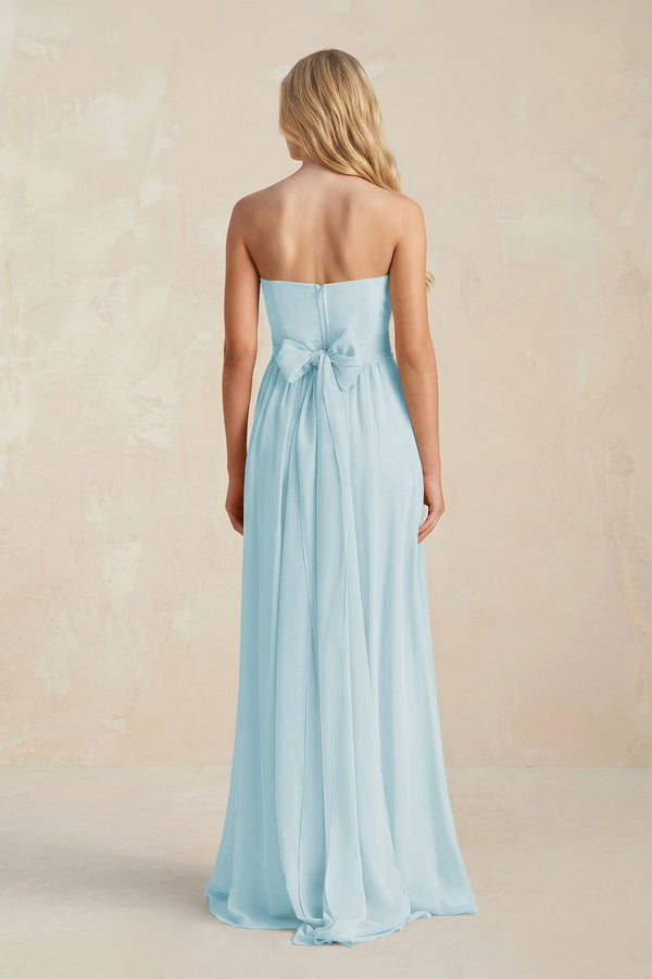 Strapless A - Line Pleated Chiffon Bridesmaid Dress With Slit in Sky Blue - SHE IS ME Bridesmaid Dresses