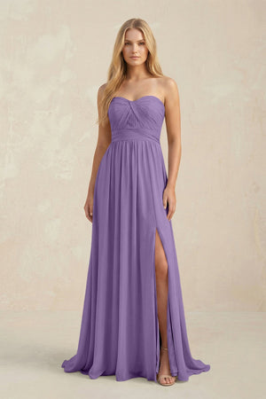 Strapless A - Line Pleated Chiffon Bridesmaid Dress With Slit in Tahiti - SHE IS ME Bridesmaid Dresses