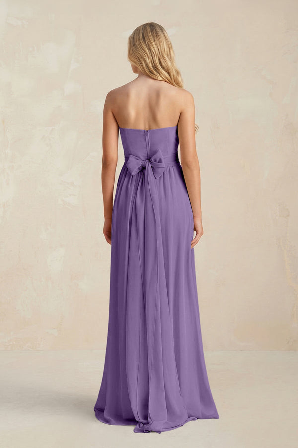 Strapless A - Line Pleated Chiffon Bridesmaid Dress With Slit in Tahiti - SHE IS ME Bridesmaid Dresses