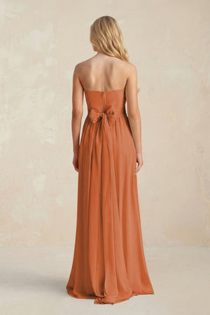 Strapless A - Line Pleated Chiffon Bridesmaid Dress With Slit in Terracotta - SHE IS ME Bridesmaid Dresses