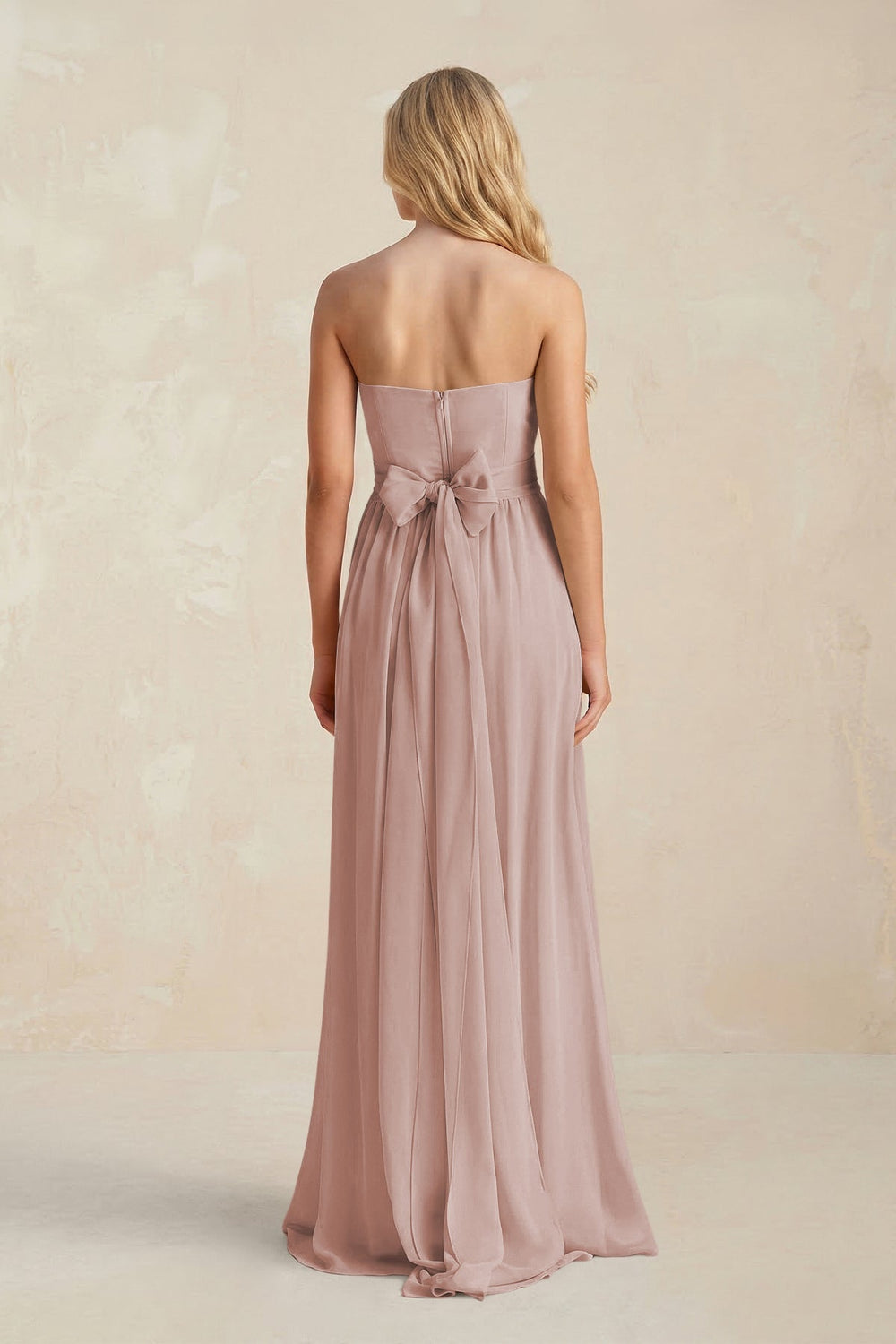 Strapless A - Line Pleated Chiffon Bridesmaid Dress With Slit in Toffee - KISS BRIDAL Bridesmaid Dresses