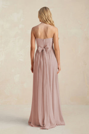 Strapless A - Line Pleated Chiffon Bridesmaid Dress With Slit in Toffee - SHE IS ME Bridesmaid Dresses