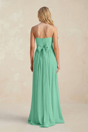 Strapless A - Line Pleated Chiffon Bridesmaid Dress With Slit in Turquoise - SHE IS ME Bridesmaid Dresses