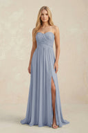 Strapless A - Line Pleated Chiffon Bridesmaid Dress With Slit in Twilight - SHE IS ME Bridesmaid Dresses