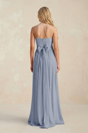 Strapless A - Line Pleated Chiffon Bridesmaid Dress With Slit in Twilight - SHE IS ME Bridesmaid Dresses