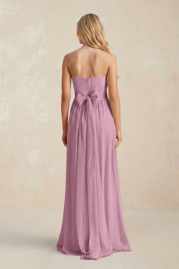 Strapless A - Line Pleated Chiffon Bridesmaid Dress With Slit in Vintage Mauve - SHE IS ME Bridesmaid Dresses