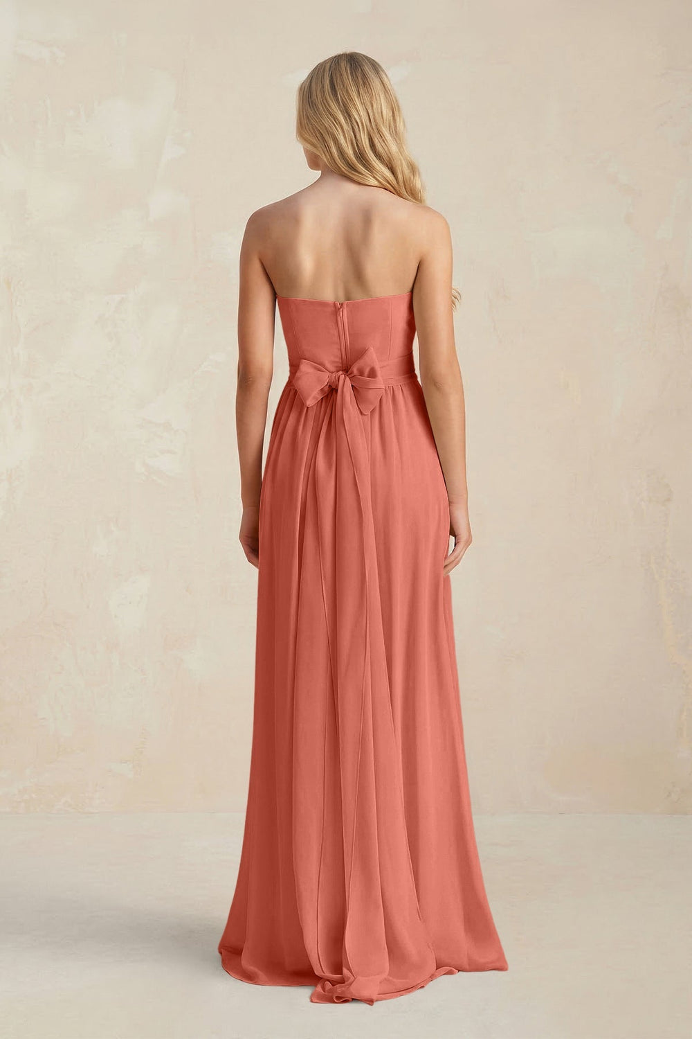 Strapless A - Line Pleated Chiffon Bridesmaid Dress With Slit in Wild Rose - KISS BRIDAL Bridesmaid Dresses