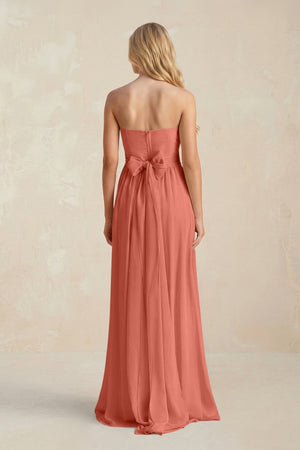 Strapless A - Line Pleated Chiffon Bridesmaid Dress With Slit in Wild Rose - SHE IS ME Bridesmaid Dresses