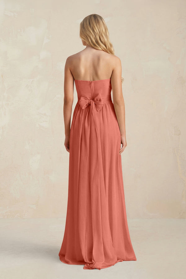 Strapless A - Line Pleated Chiffon Bridesmaid Dress With Slit in Wild Rose - SHE IS ME Bridesmaid Dresses