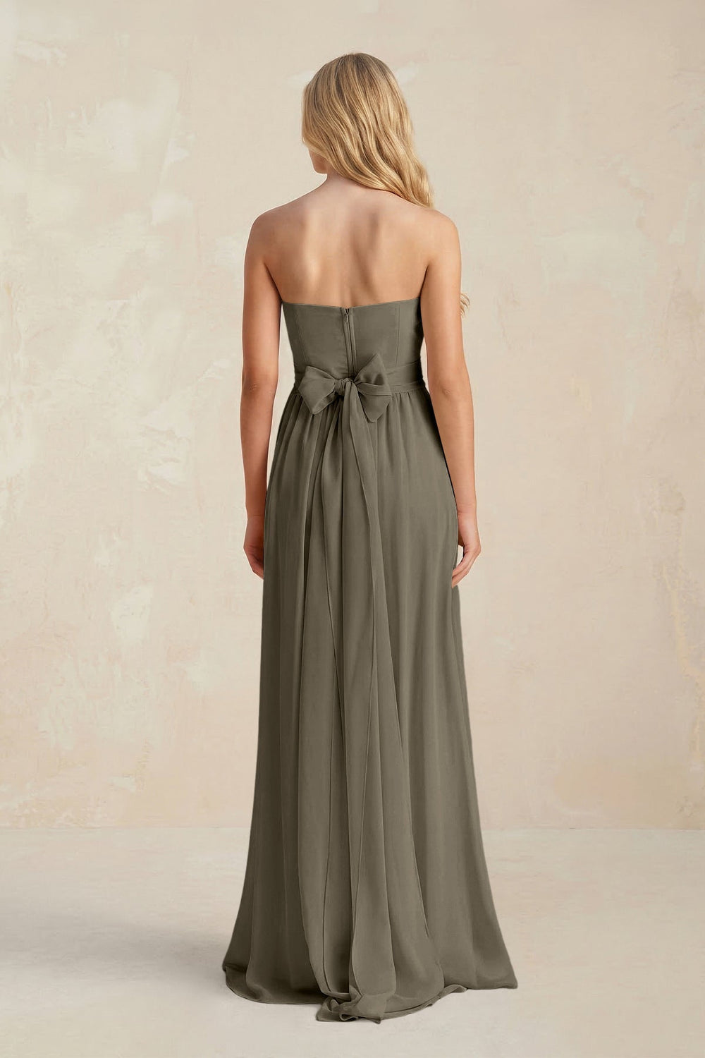 Strapless A - Line Pleated Chiffon Bridesmaid Dress With Slit in Willow Green - KISS BRIDAL Bridesmaid Dresses