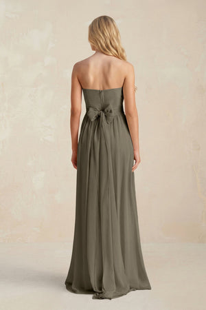 Strapless A - Line Pleated Chiffon Bridesmaid Dress With Slit in Willow Green - SHE IS ME Bridesmaid Dresses