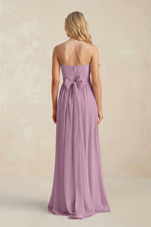 Strapless A - Line Pleated Chiffon Bridesmaid Dress With Slit in Wisteria - SHE IS ME Bridesmaid Dresses