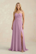 Strapless A - Line Pleated Chiffon Bridesmaid Dress With Slit in Wisteria - SHE IS ME Bridesmaid Dresses
