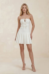 Strapless A - Line Ruffled Satin Mini Wedding Dress in Ivory - KISS BRIDAL Wedding Dresses