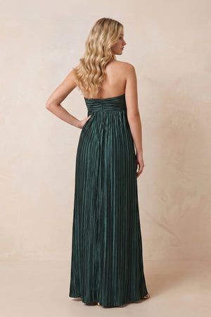 Strapless A - Line Satin Maxi Dress in Dark Green - SHE IS ME Dresses