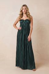 Strapless A - Line Satin Maxi Dress in Dark Green - KISS BRIDAL Dresses