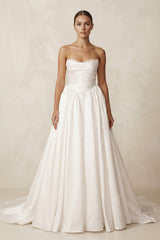 Strapless A - Line Satin Ruched Wedding Dress in Ivory - KISS BRIDAL Wedding Dresses