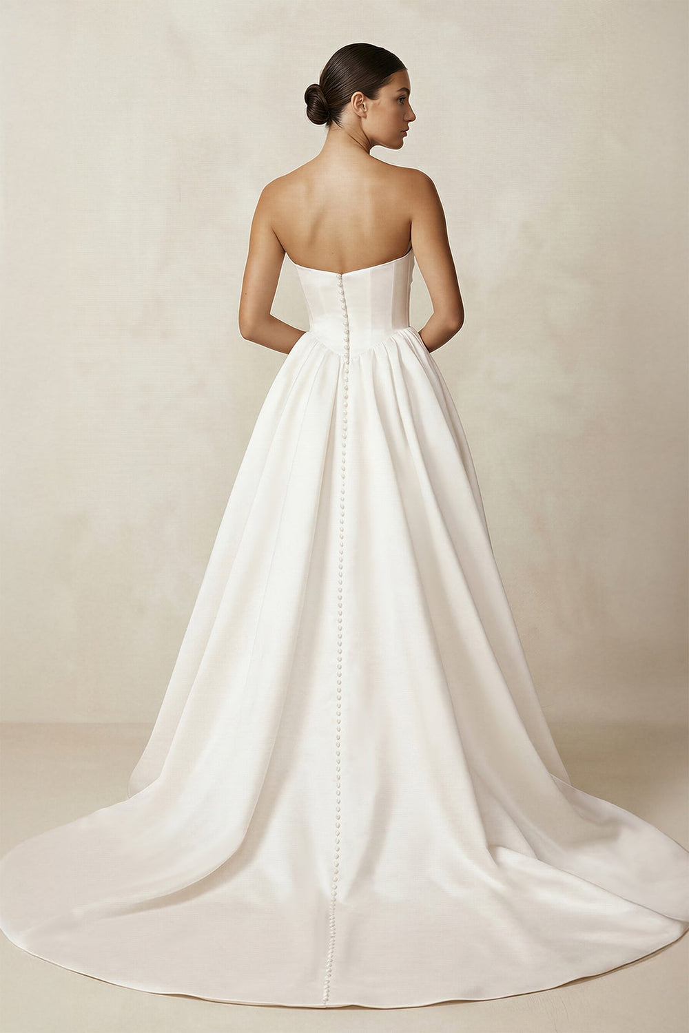 Strapless A - Line Satin Ruched Wedding Dress in Ivory - KISS BRIDAL Wedding Dresses