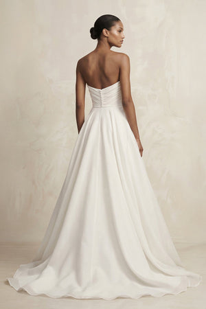 Strapless A - Line Satin Ruched Wedding Dress in Ivory - SHE IS ME Wedding Dresses