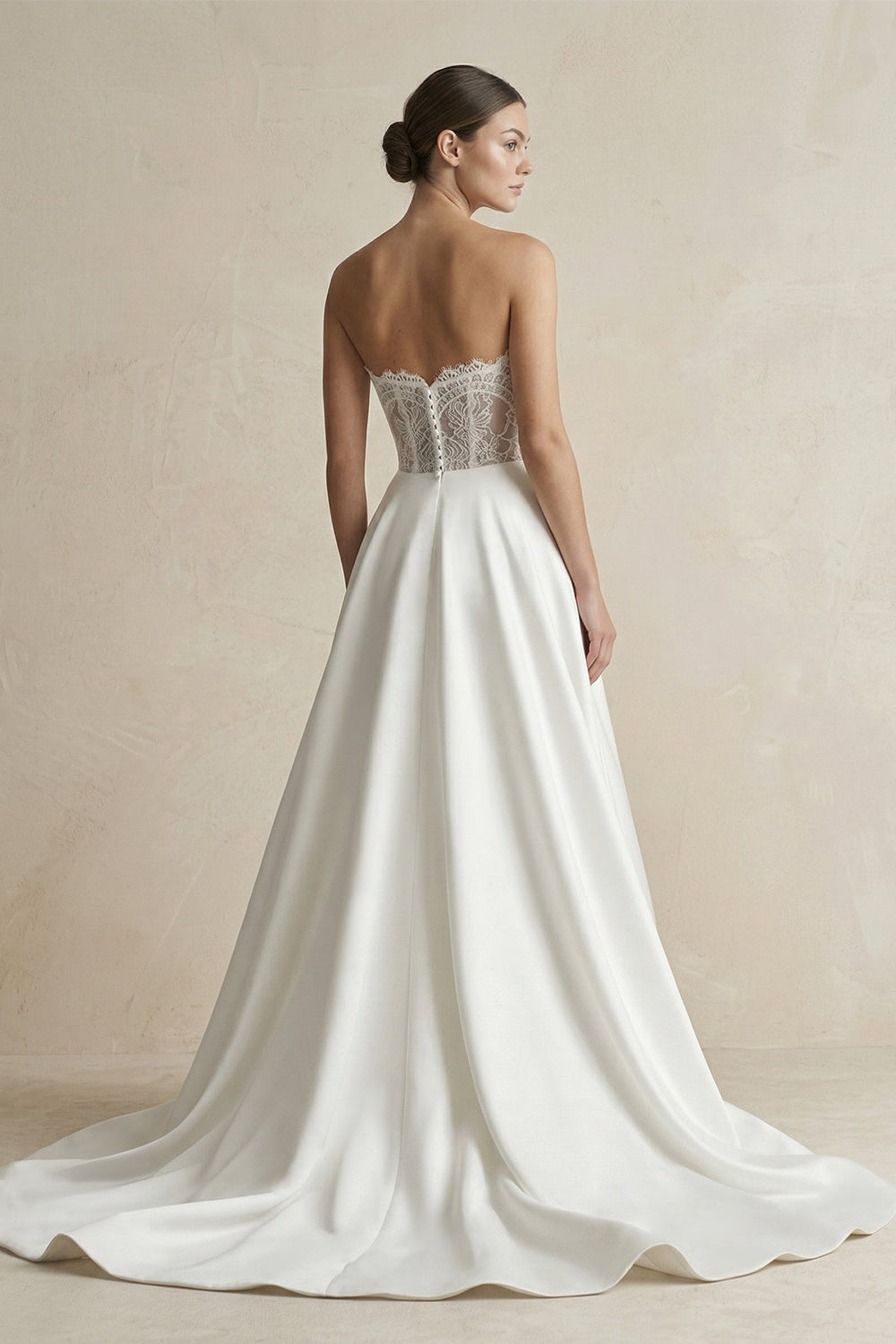 Strapless A - Line Satin Ruched Wedding Dress in White - KISS BRIDAL Wedding Dresses