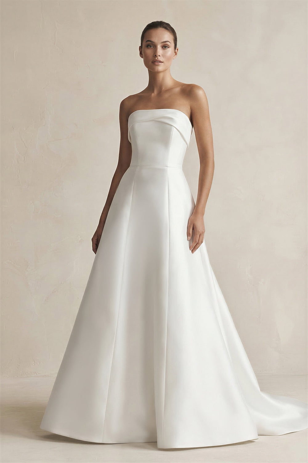 Strapless A - Line Satin Ruched Wedding Dress in White - KISS BRIDAL Wedding Dresses