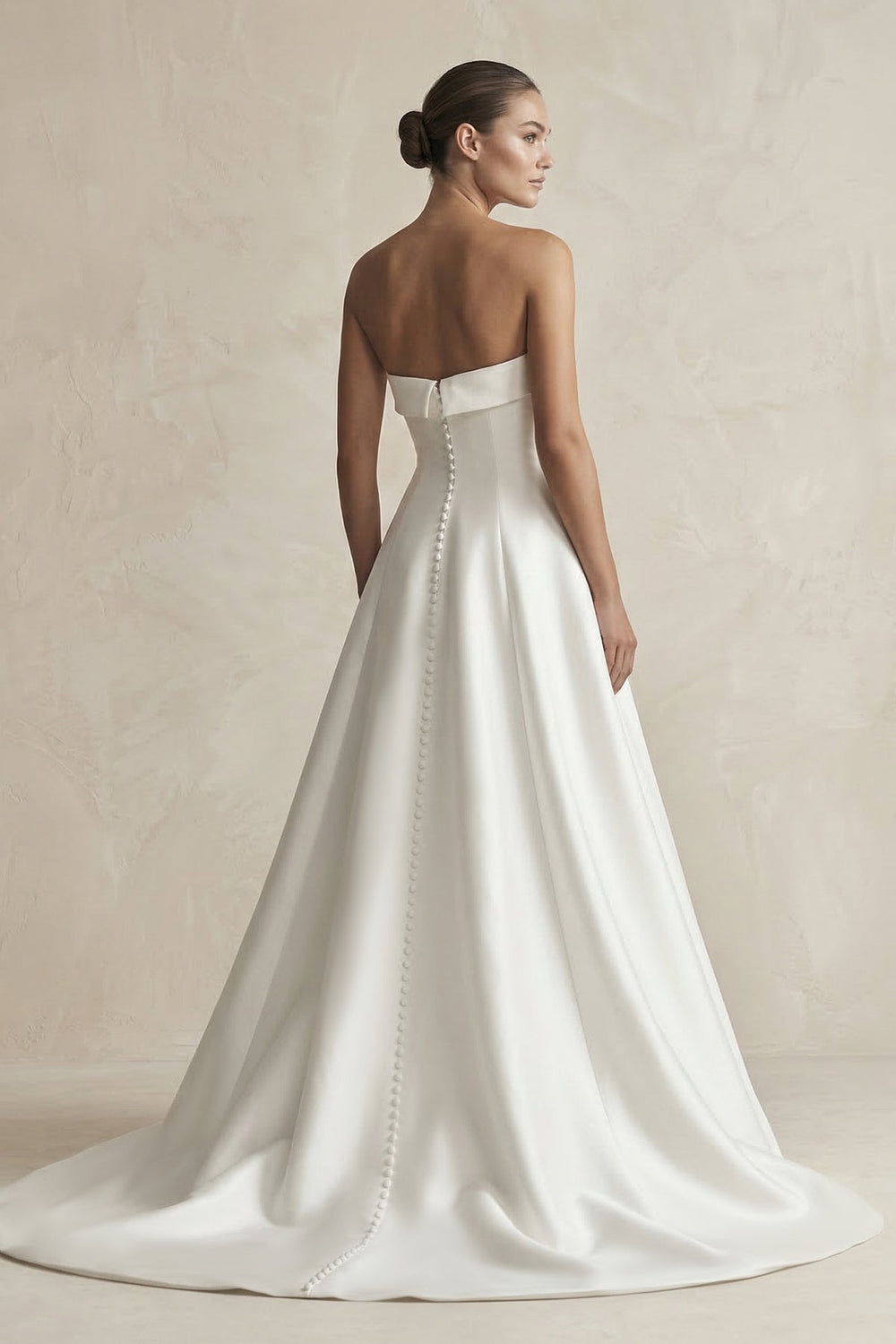 Strapless A - Line Satin Ruched Wedding Dress in White - KISS BRIDAL Wedding Dresses