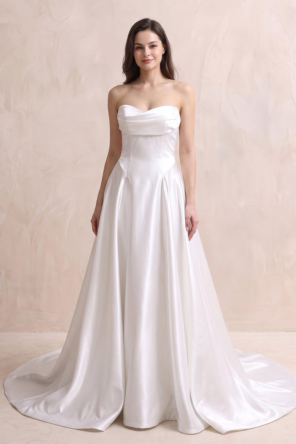 Sweetheart A-Line Satin Ruched Wedding Dress in White
