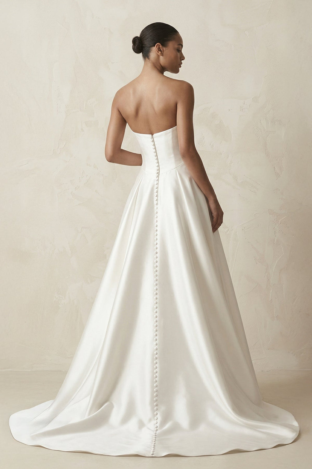 Strapless A - Line Satin Ruched Wedding Dress in White - KISS BRIDAL Wedding Dresses