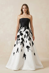Strapless A - Line Satin Sequins Wedding Dress in Black and White - KISS BRIDAL Wedding Dresses