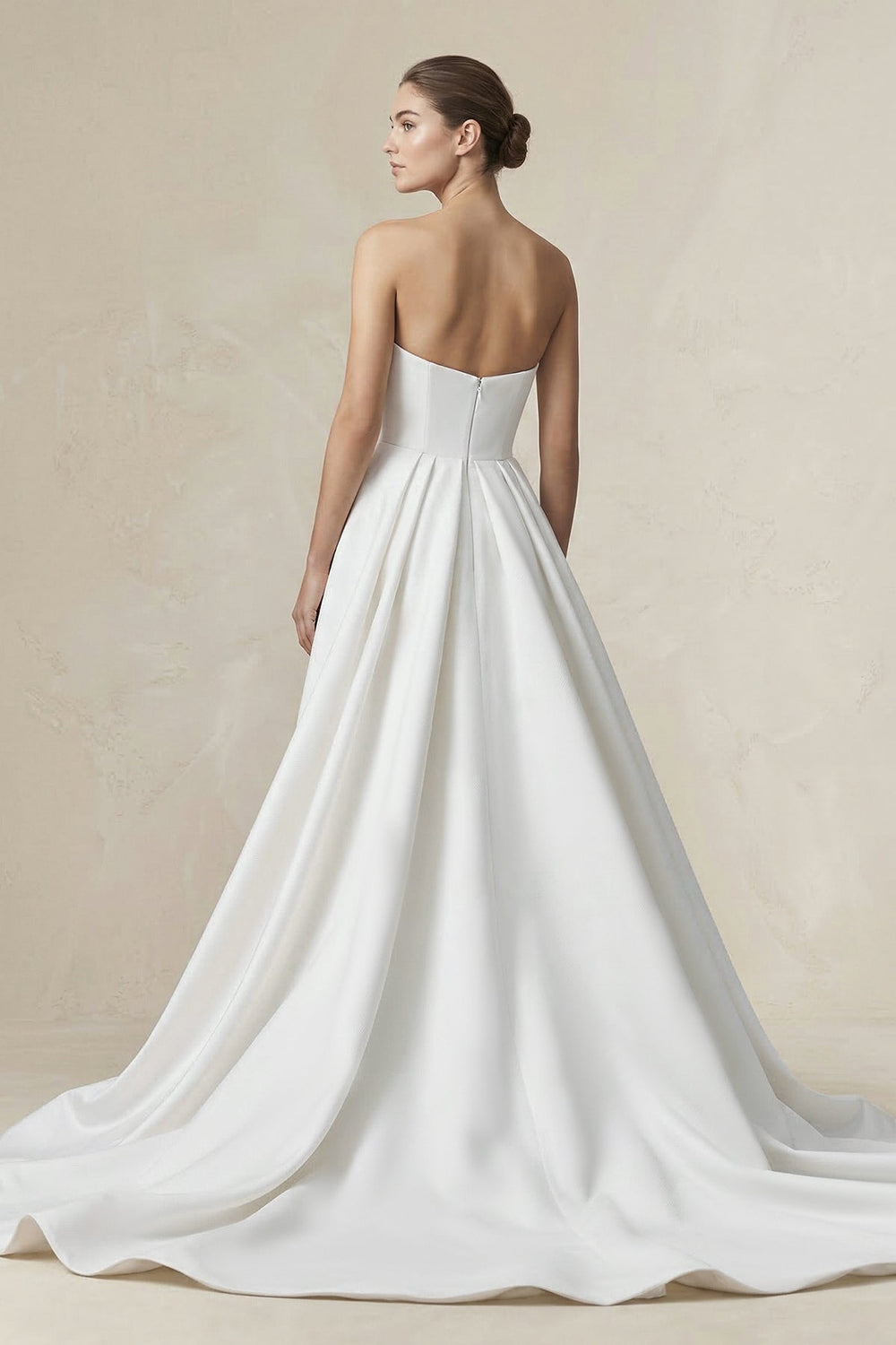 Strapless A - line Satin Wedding Dress in Diamond White - KISS BRIDAL Wedding Dresses