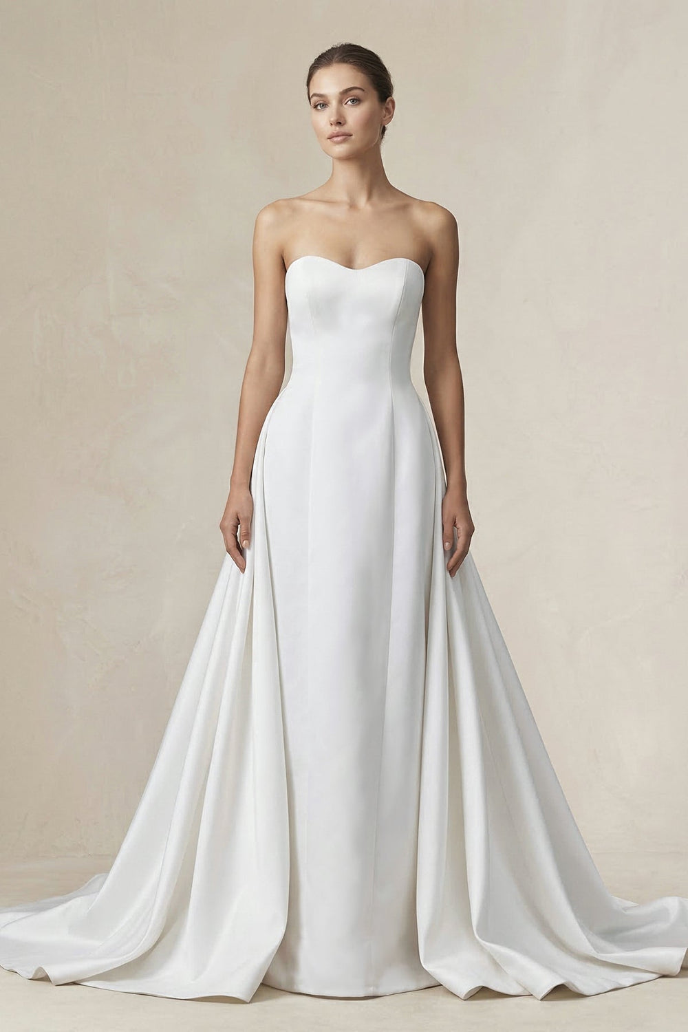 Strapless A - line Satin Wedding Dress in Diamond White - KISS BRIDAL Wedding Dresses