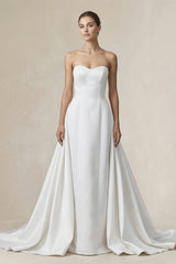 Strapless A - line Satin Wedding Dress in Diamond White - KISS BRIDAL Wedding Dresses