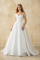 Strapless A Line Satin Wedding Dress in White - KISS BRIDAL Wedding Dresses