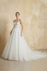 Strapless A Line Tulle Wedding Dress With Appliques in White - KISS BRIDAL Wedding Dresses
